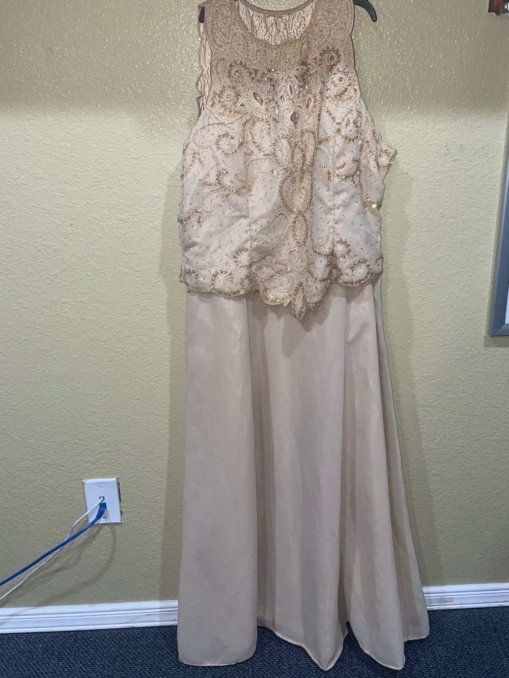 Beaded Champagne Two-Piece Prom Dress Cinderella XL cutout embellished